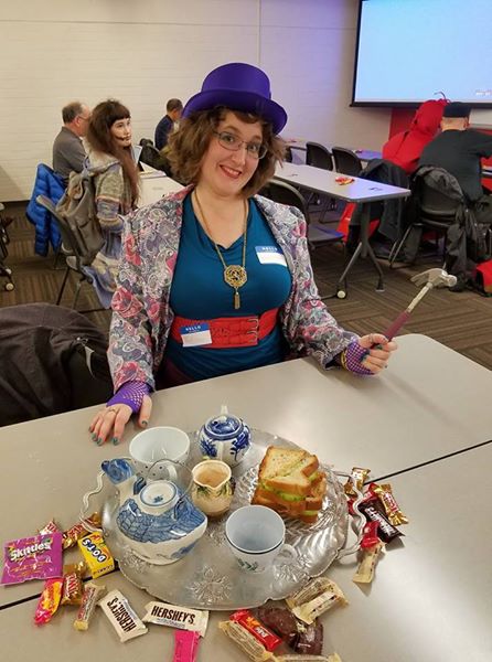 I won second place in the costume contest with my Mad Hatter. Mainly cause I brought the tea party with me and kept asking people if they wanted one lump or two with their tea, brandishing that lovely hammer which color coordinated with my skirt.