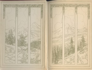 Endplages Endpages depicting the forest and mountains around the mining camp.